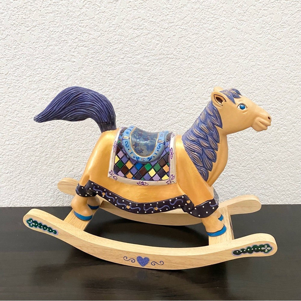 Vintage Hand-painted Wooden Rocking Horse Toy Collectible Home Decor